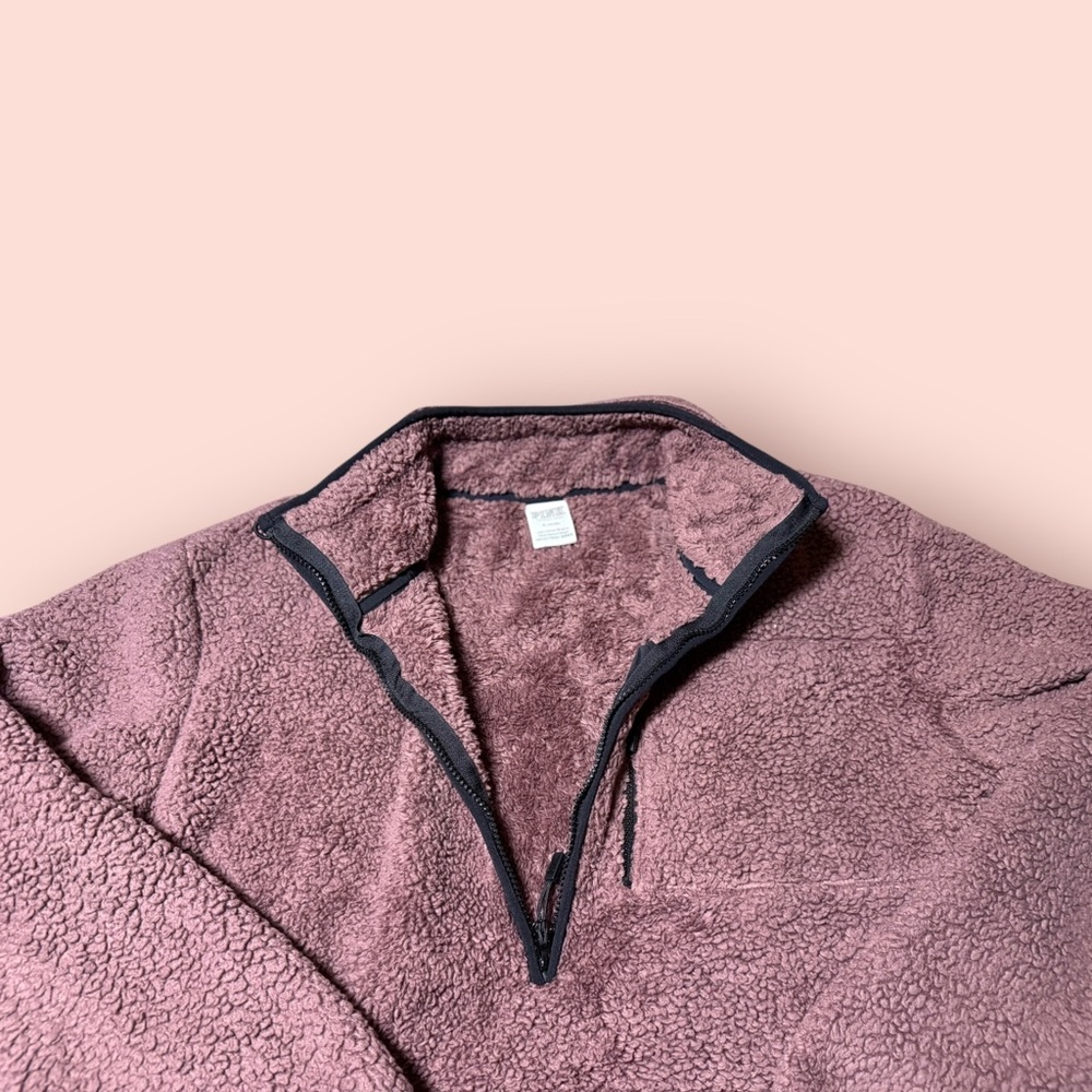 PINK Victoria’s Secret Sherpa Quarter Zip Pullover Sweatshirt Mauve Cozy Fleece - Picture 4 of 11